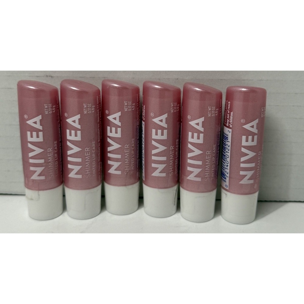 6 PACK Nivea SHIMMER Radiant Lip Care TINTED LIP Balm Stick 0.17oz